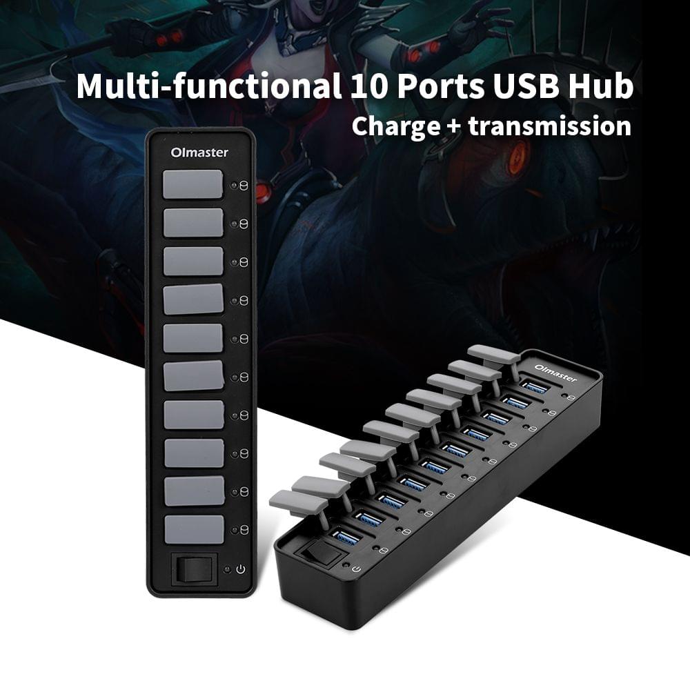 OImaster 10 Ports USB3.0 Hub 5Gbps High Speed Hub Fast - EU Plug
