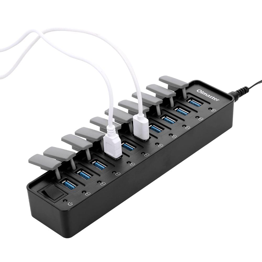OImaster 10 Ports USB3.0 Hub 5Gbps High Speed Hub Fast - EU Plug