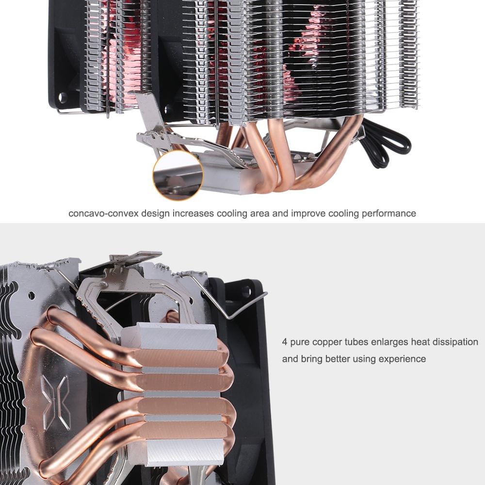 CPU Cooler Fan Heatsink 4 Heatpipe 2 Fans Quiet Heatsink
