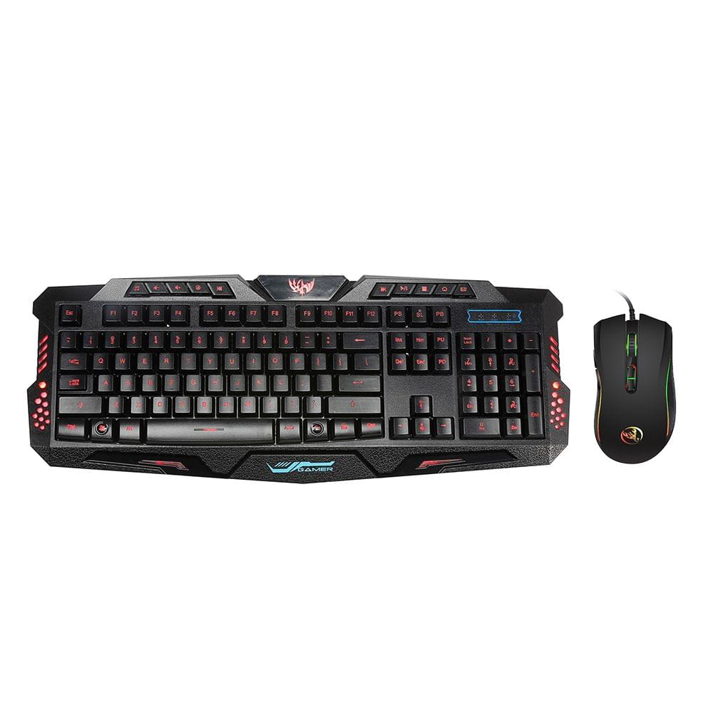 HSXJ English 3 Backlight Wired Gaming Keyboard and Mouse - Black