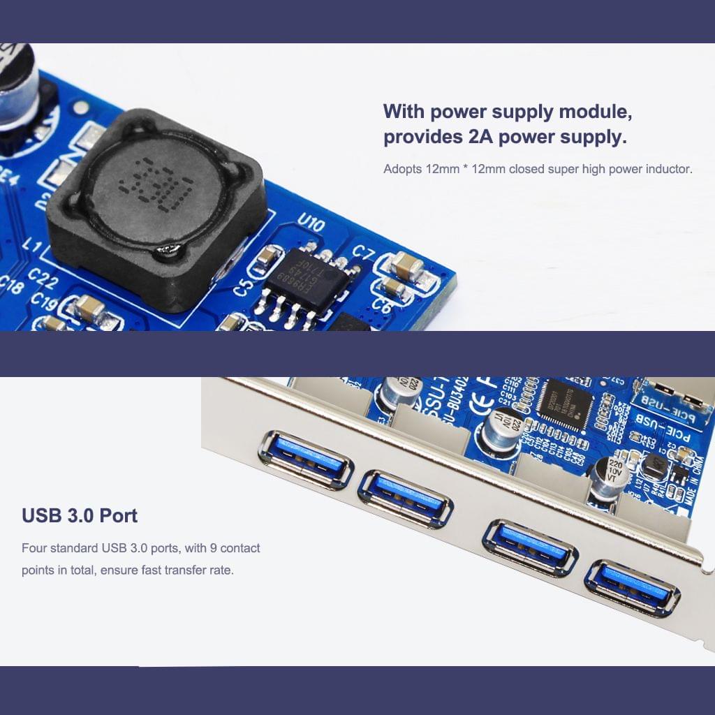 Four Ports USB 3.0 Super Fast 5Gbps PCI-E Expansion Card PCI