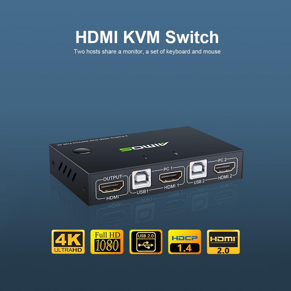 HDMI KVM Switcher 4K 2 in 1 out KVM Switcher Keyboard