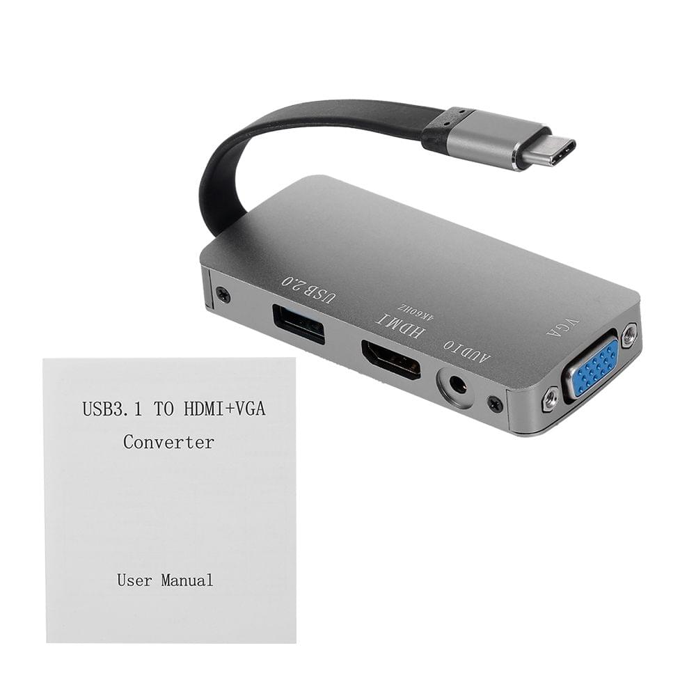 USB3.1 Type-C to HD VGA USB2.0 Converter with Audio Jack for