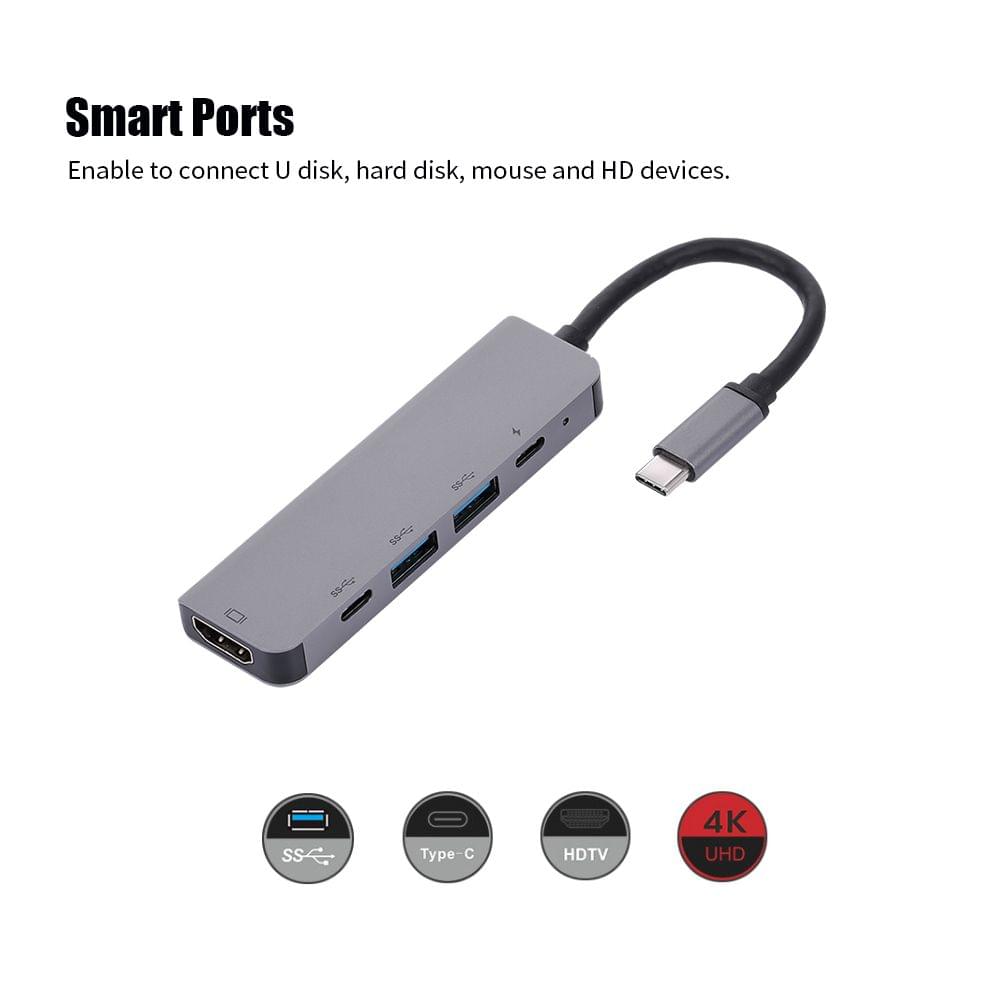 5-Port 5IN1 Type-C to PD USB*2 HDTV TypeC Adapter