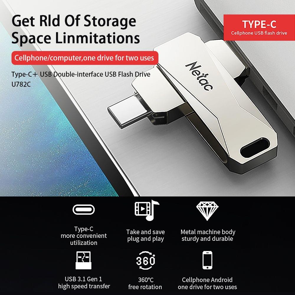 Netac U782C 32GB Type-C + USB Double Interface Flash Drive - 32GB