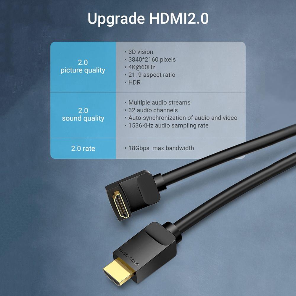 Vention AAQBG 270 Degree HDMI 2.0 Right Angle Cable 4K&3D - 1.5m