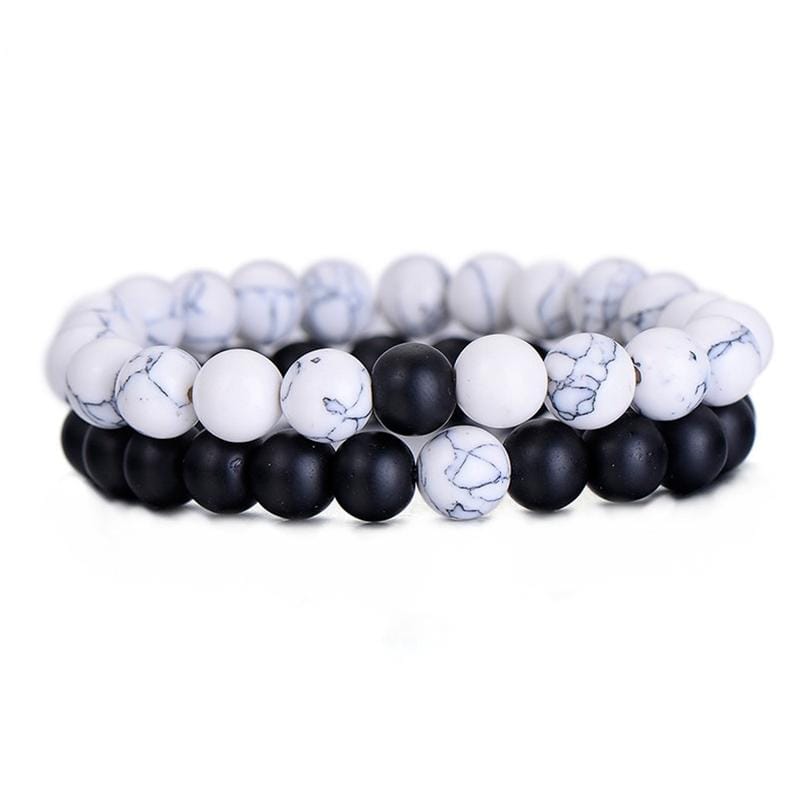 2PCS/Set Couples Distance Bracelet Classic Natural Stone Beaded Bracelets (Style1)