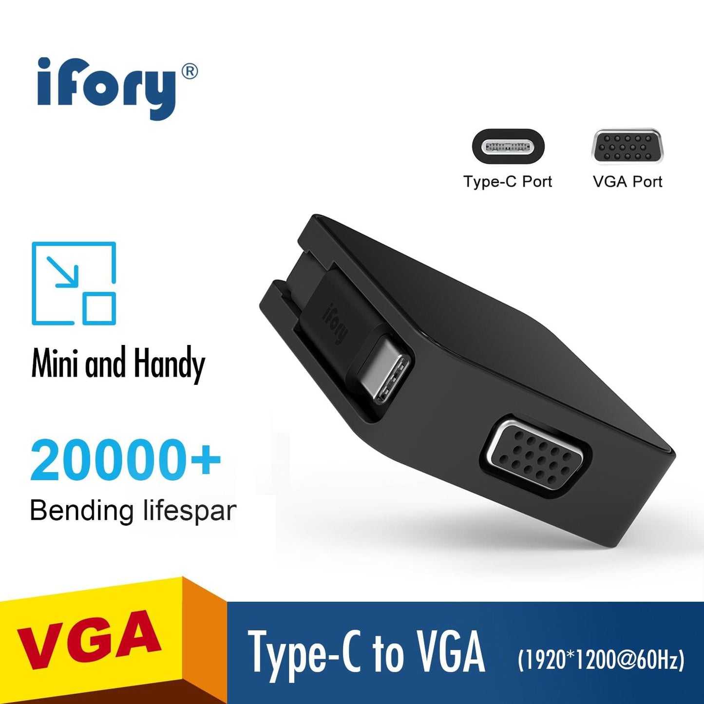 iFory Adapter USB C/MiniDP to HD-MI/VGA-equipped Display - Type-C to VGA