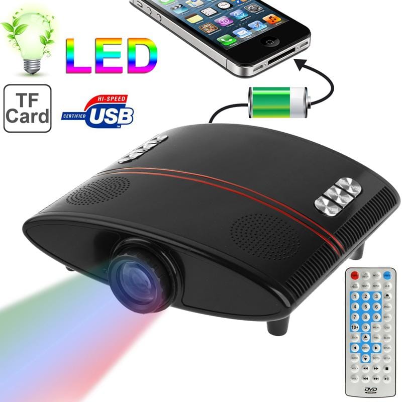Multimedia LED Movie Projector with Remote Controller, Built-in Speaker, Support TF Card / USB / AV Input / Charging for Mobile Phone (Black)