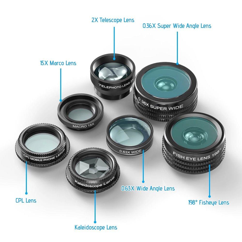 Uniqkart APL-DG7 7 in 1 Cellphone Lens Kit 198? Fisheye Lens