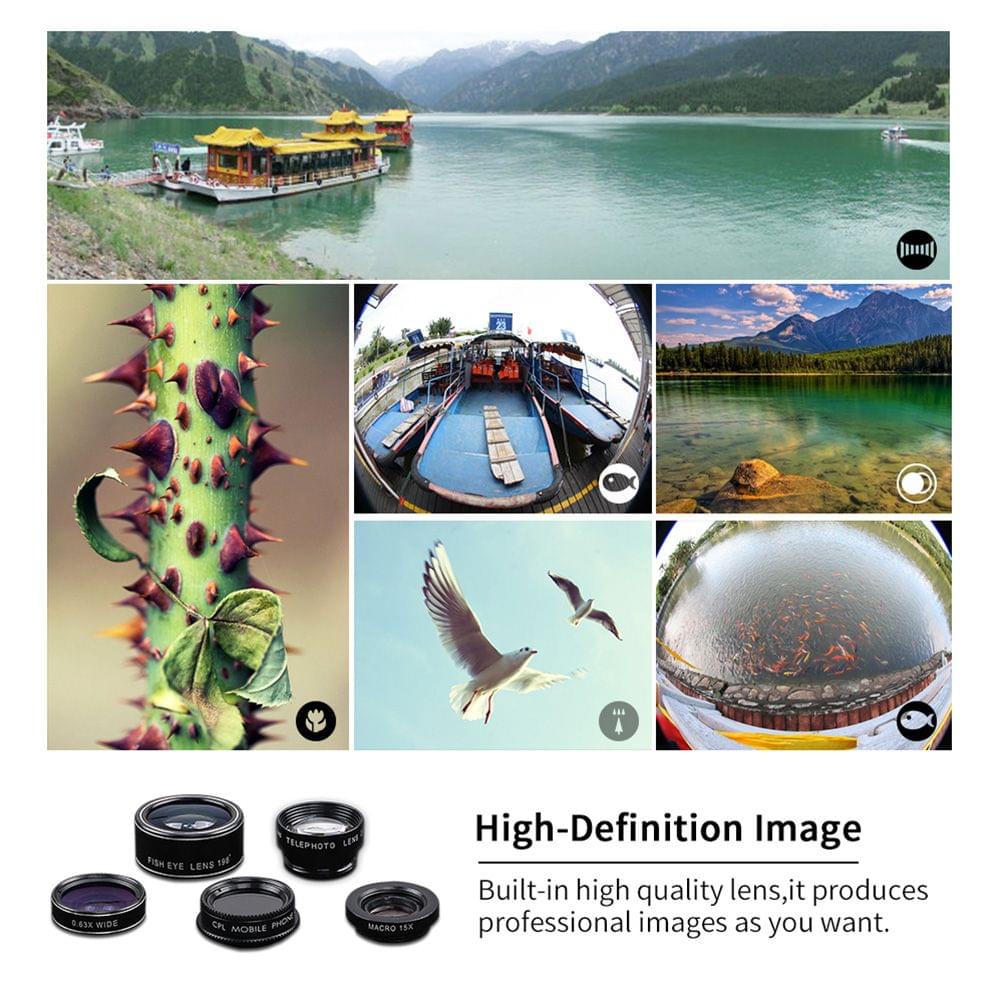 Uniqkart APL-DG5H 5 in 1 Cellphone Lens Kit 198? Fisheye Lens