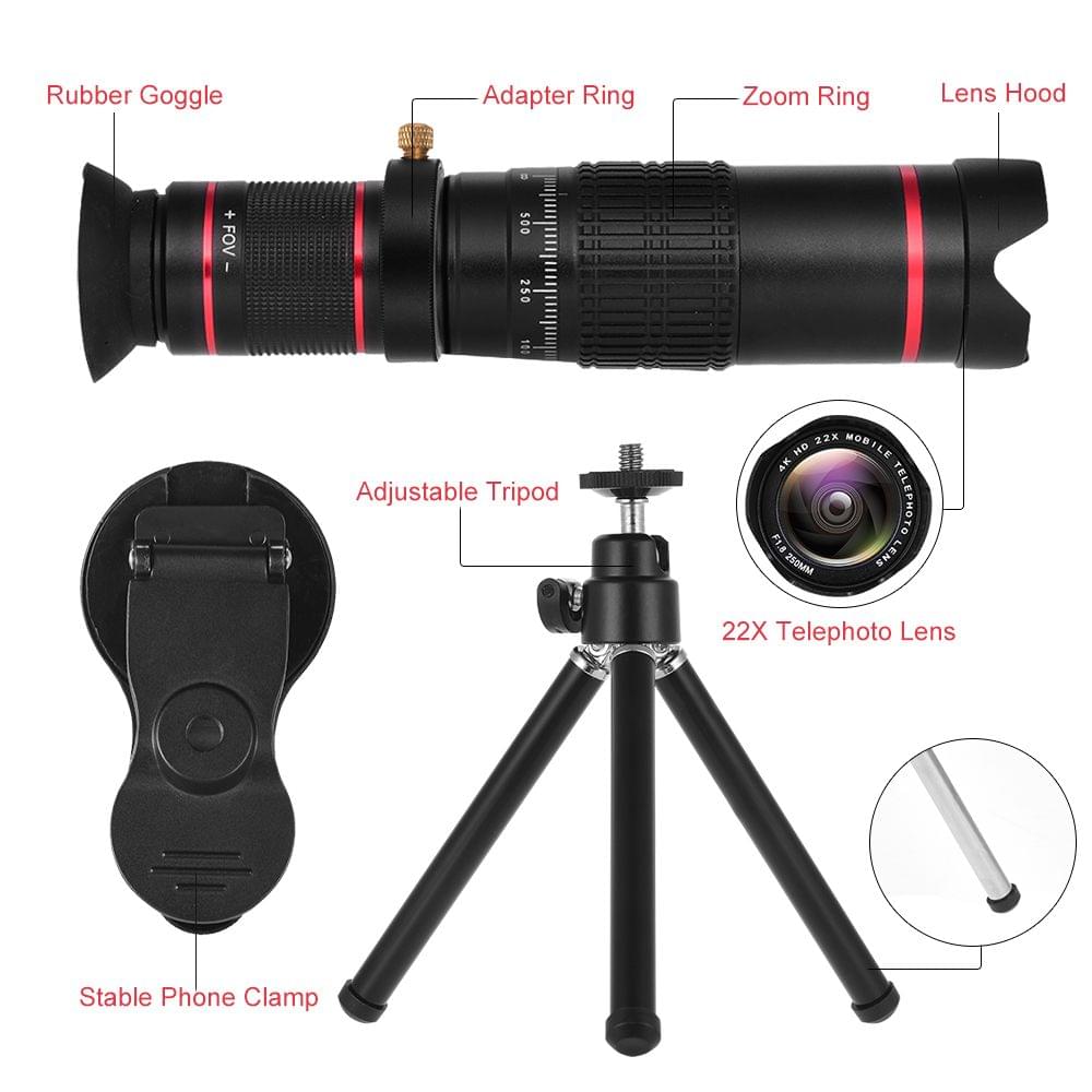 Portable Clip-on Phone Camera Lens Kit 22X Zoom Telephoto