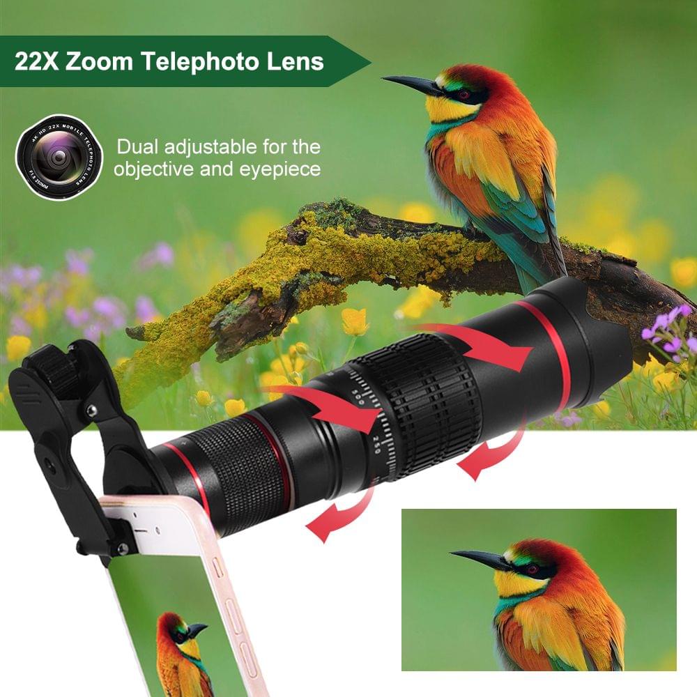Portable Clip-on Phone Camera Lens Kit 22X Zoom Telephoto