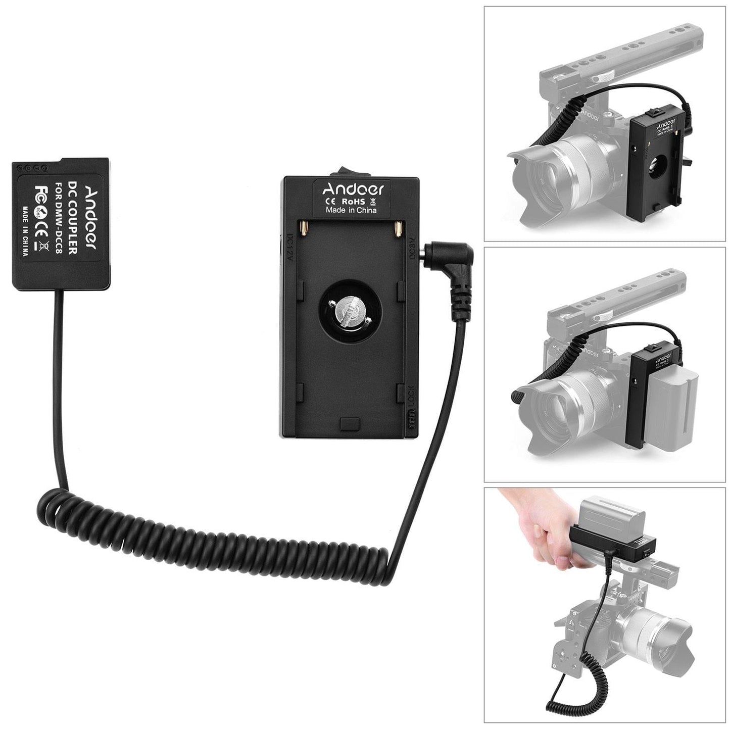 Andoer NP-F970 F750 Battery Plate Holder Adapter + DMW-DCC8 - DMW-DCC8