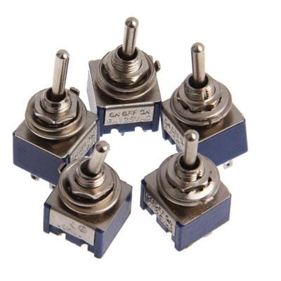 5 x Chrome DPDT 3-Way Guitar Pickups Toggle ON OFF ON Switches (Blue)