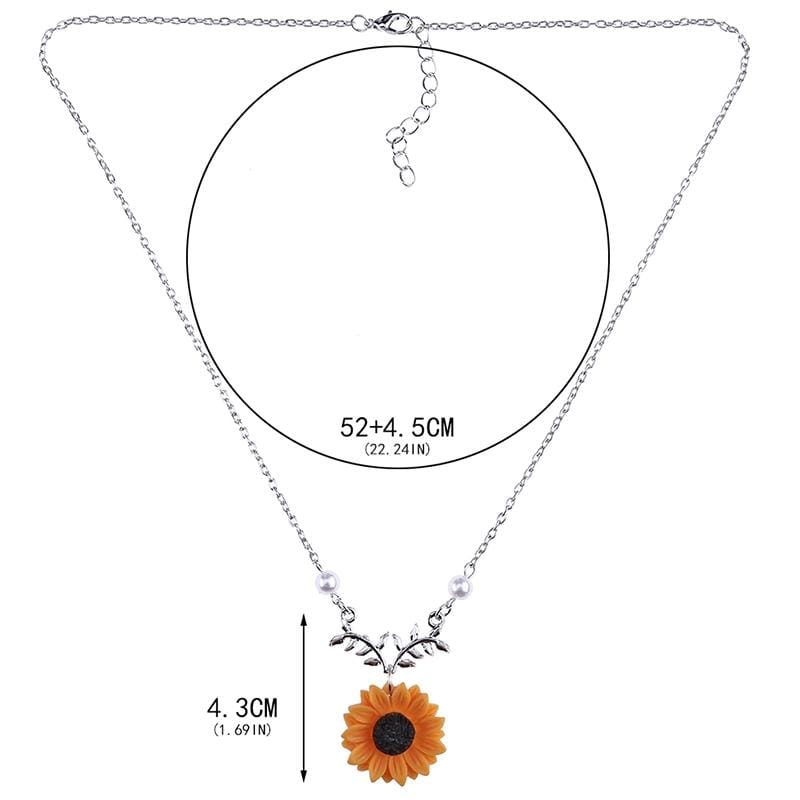 Delicate Sunflower Pendant Necklace Women Creative Imitation Pearls Jewelry Necklace (Silver)