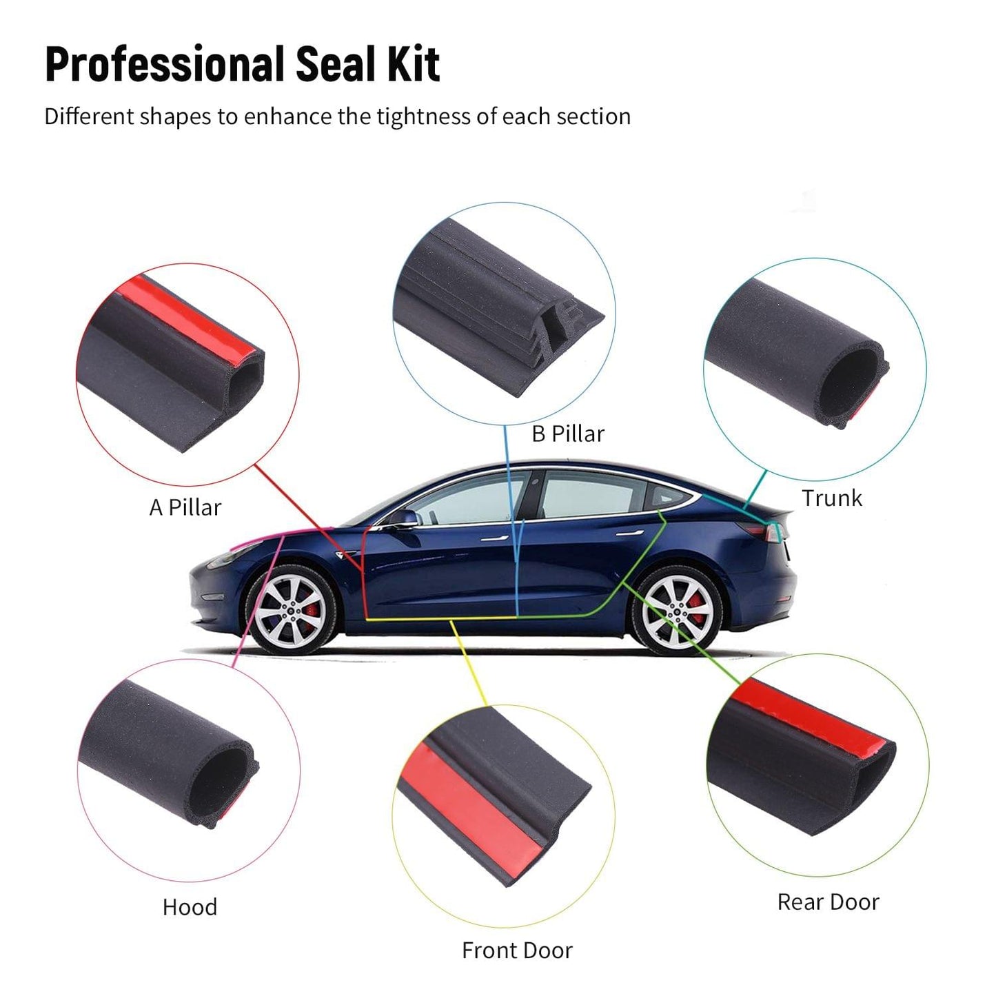 11pcs Universal Auto Car Door Seal Kit Adhesive Soundproof