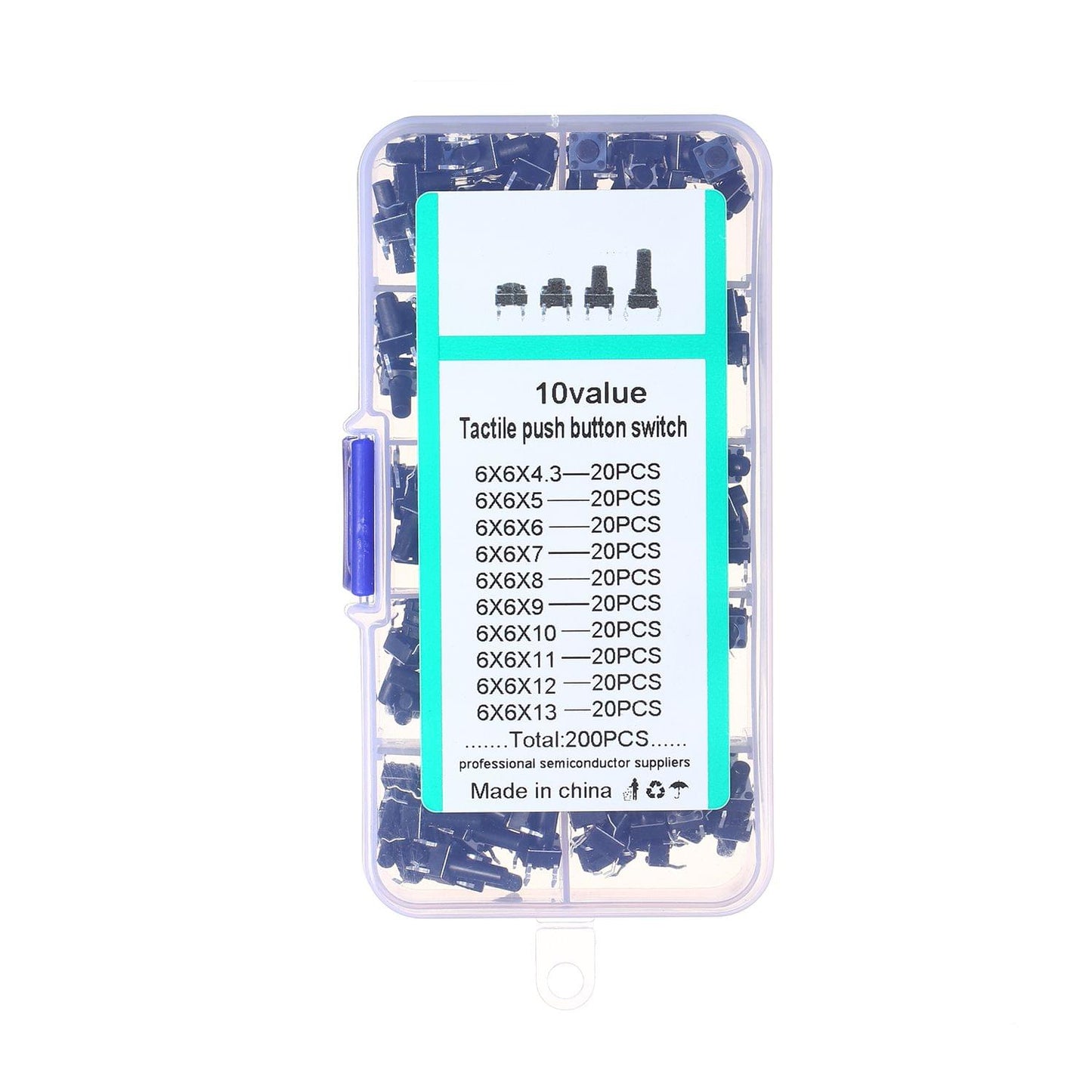 200Pcs 10 Value Tactile Push Button Switch Micro Momentary