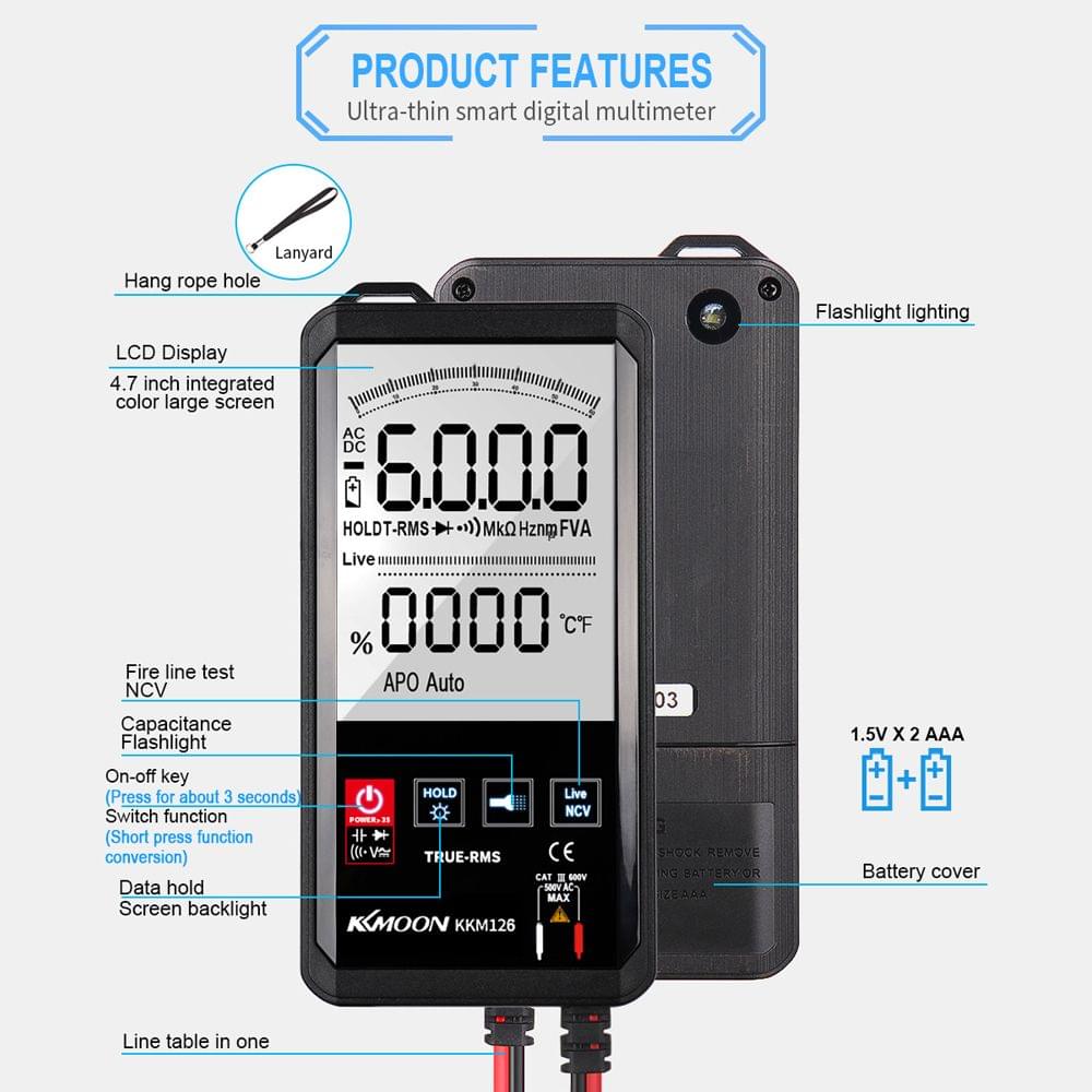KKmoon KKM126 4.7 Inch Touching Screen Ultra-thin Multimeter - KKM126