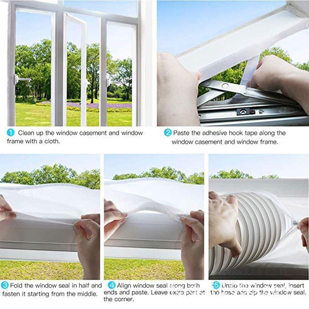 Waterproof Window Seal with Zipper Soft Cloth Wind Shield - 4m