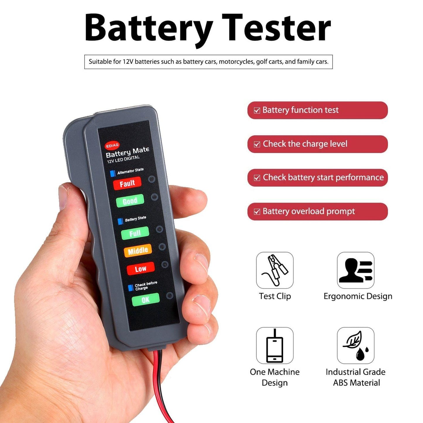 12V Car Battery Alternator Tester LED Digital Battery