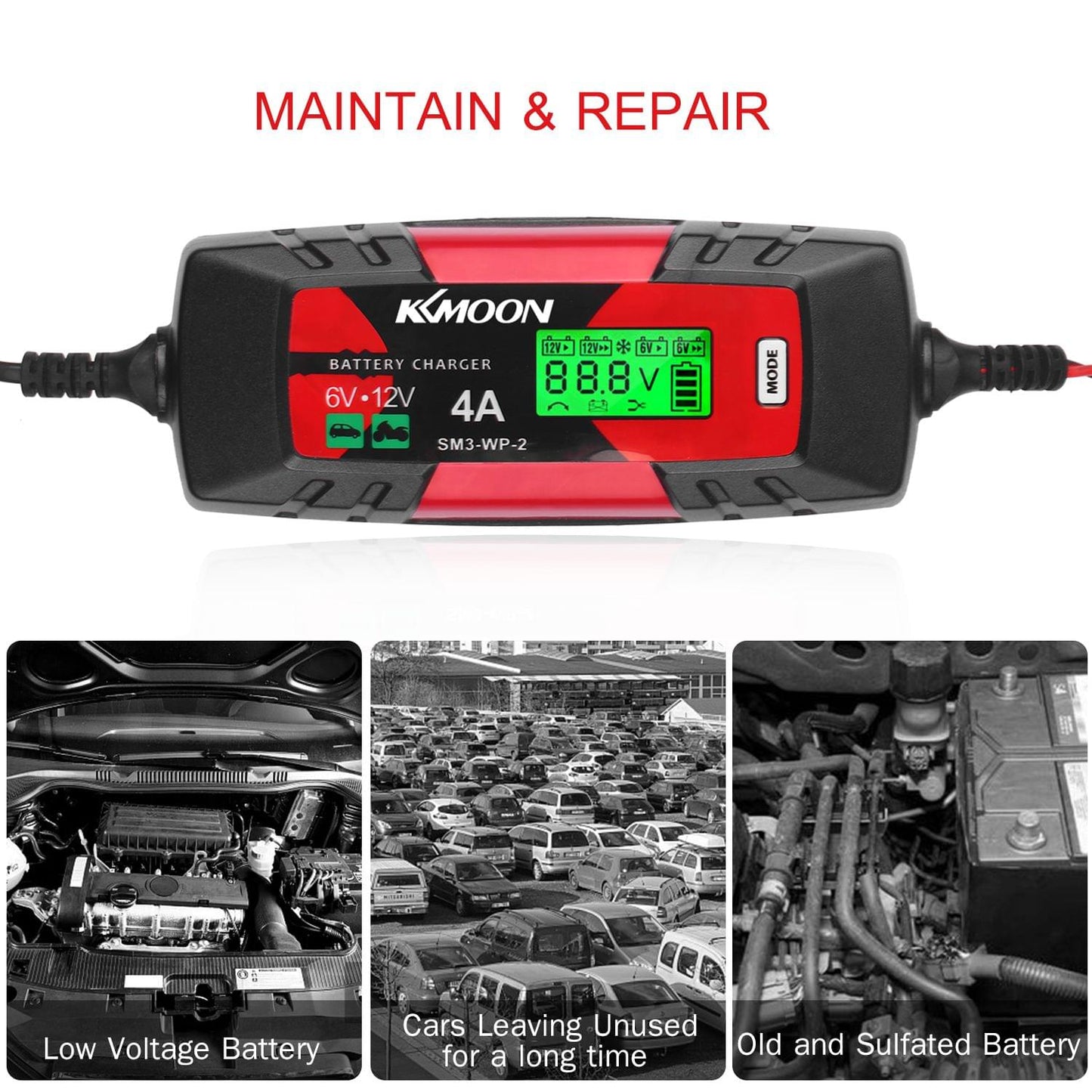 KKmoonCar Battery Charger Battery Charger & Maintainer - US Plug