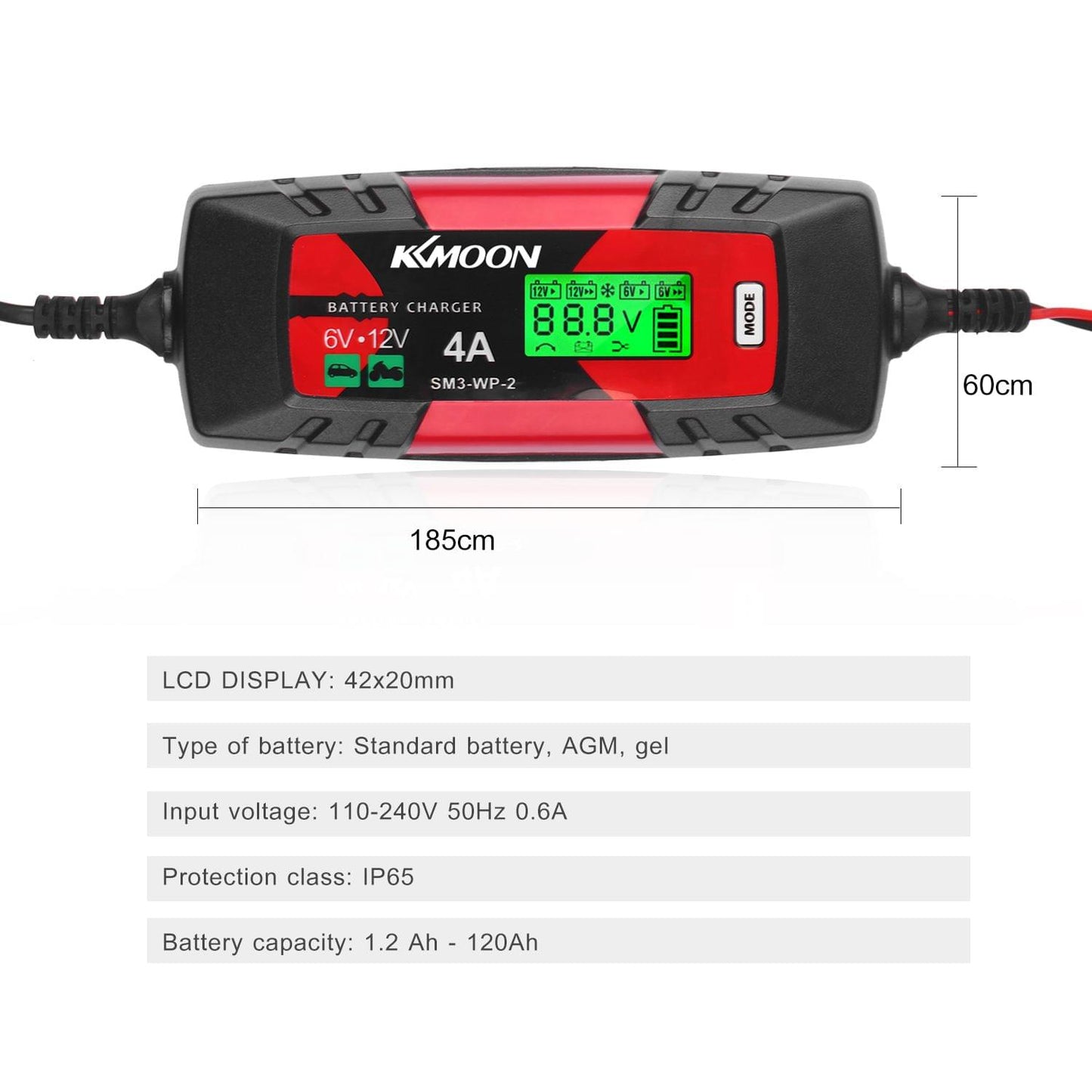 KKmoonCar Battery Charger Battery Charger & Maintainer - US Plug