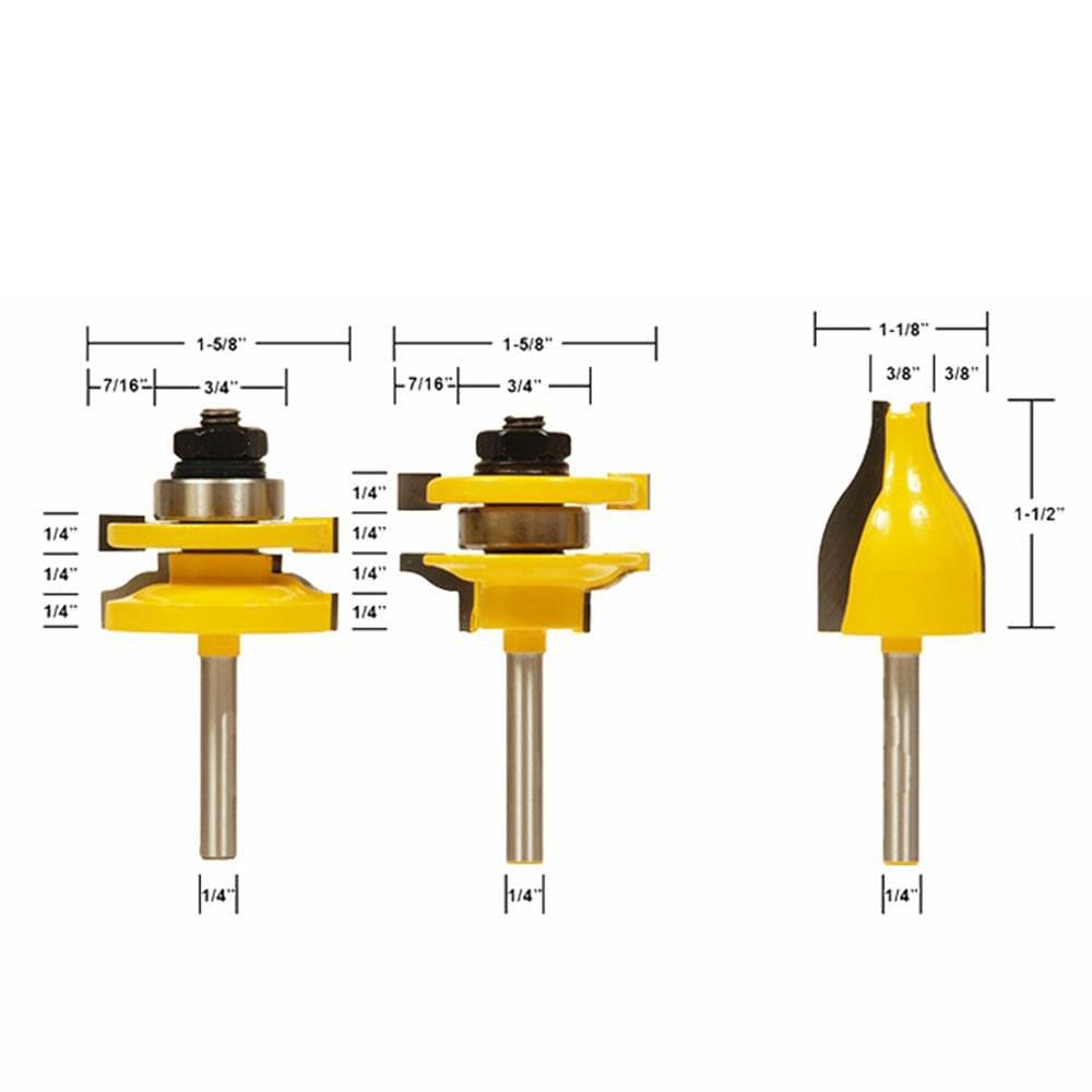 3 PCS Router Bit Set 1/4 Inch Shank Roman Ogee Rail and