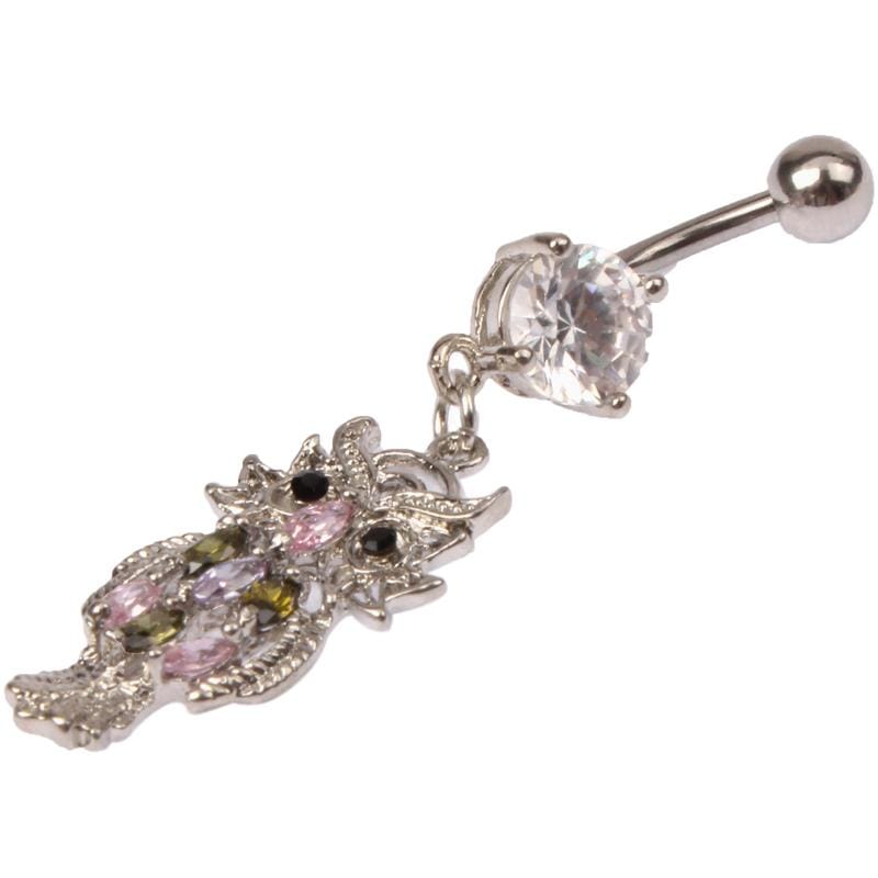 Stylish Owl Style Diamond Belly Button Ring Jewelry for Girl (Silver)