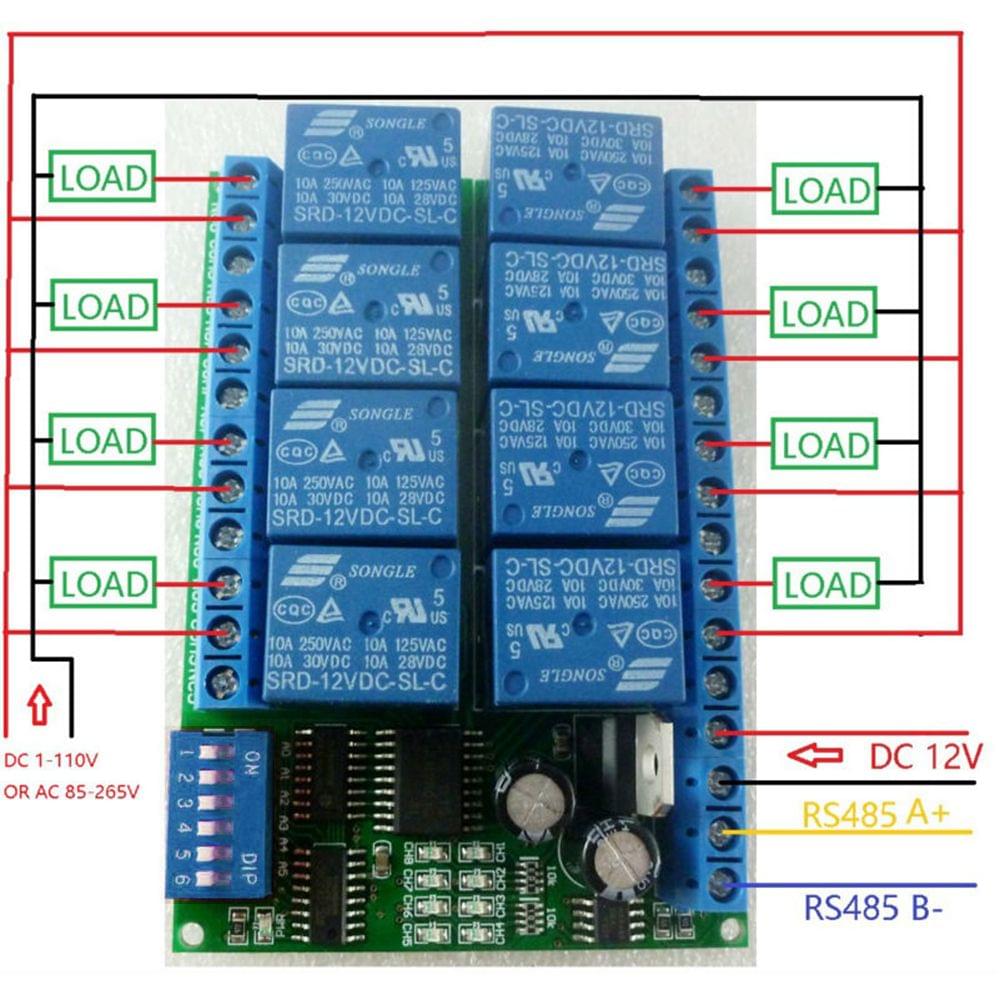 12V 8CH RS485 Relay Modbus RTU Protocol Serial Port Remote