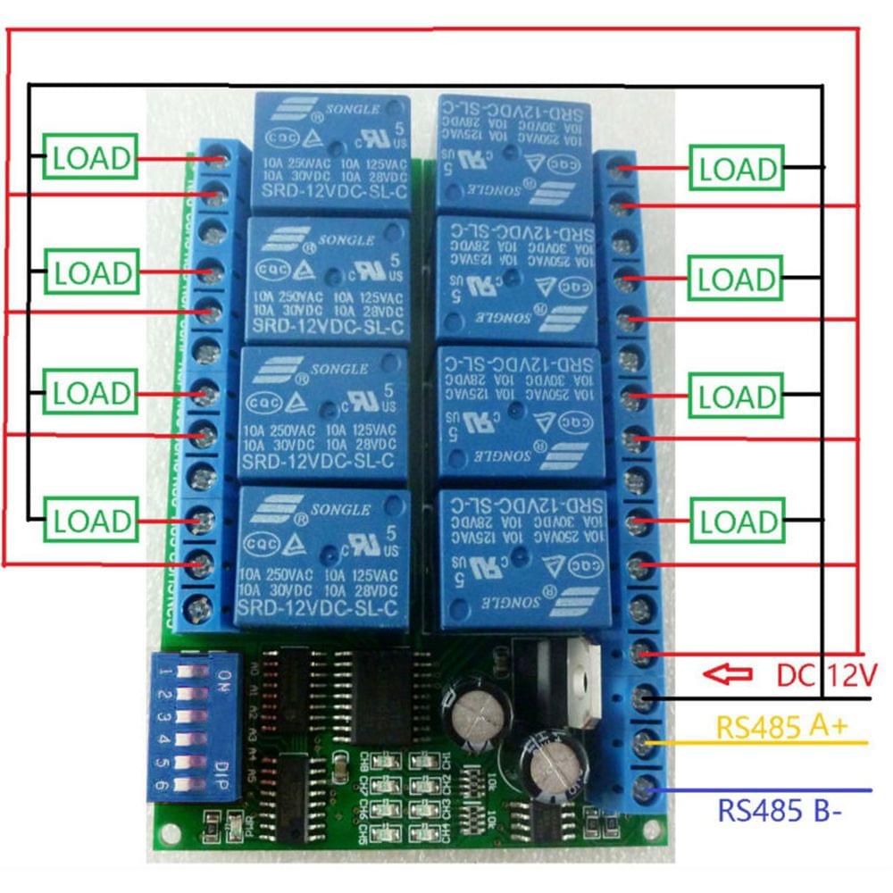 12V 8CH RS485 Relay Modbus RTU Protocol Serial Port Remote