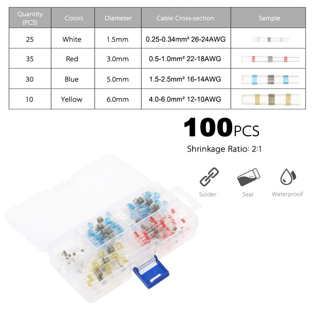 100PCS Solder Seal Wire Connectors Heat Shrink Butt