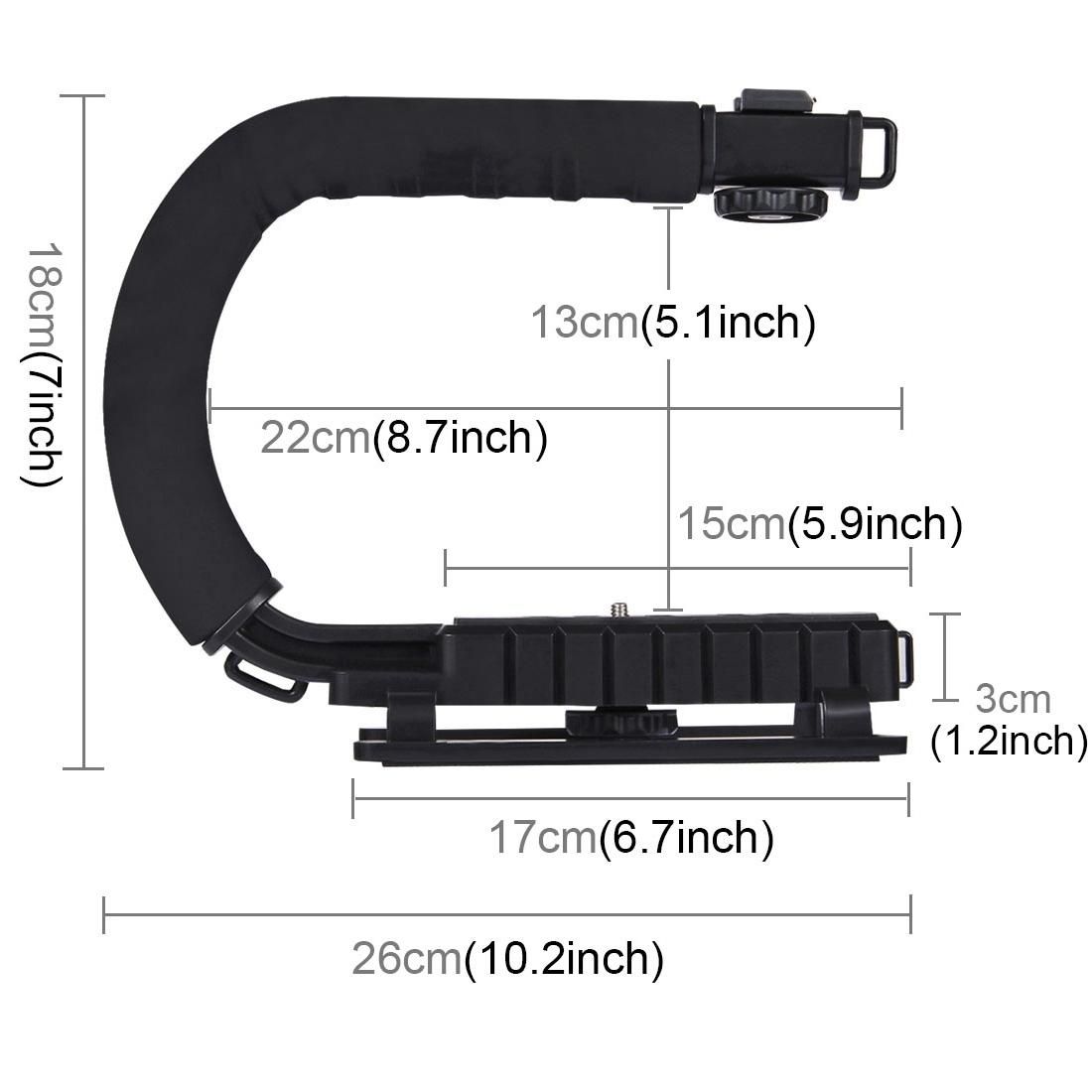 PULUZ U/C Shape Portable Handheld DV Bracket Stabilizer + LED Studio Light + Video Shotgun Microphone Kit with Cold Shoe Tripod Head for All SLR Cameras and Home DV Camera (Style2)