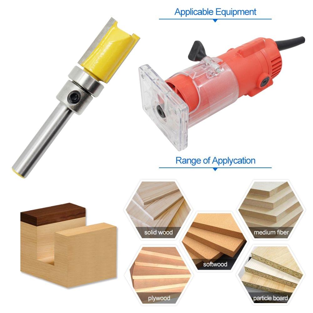 3PCS 1/4 inch Shank Flute Flush Trim Pattern Router Bit Set