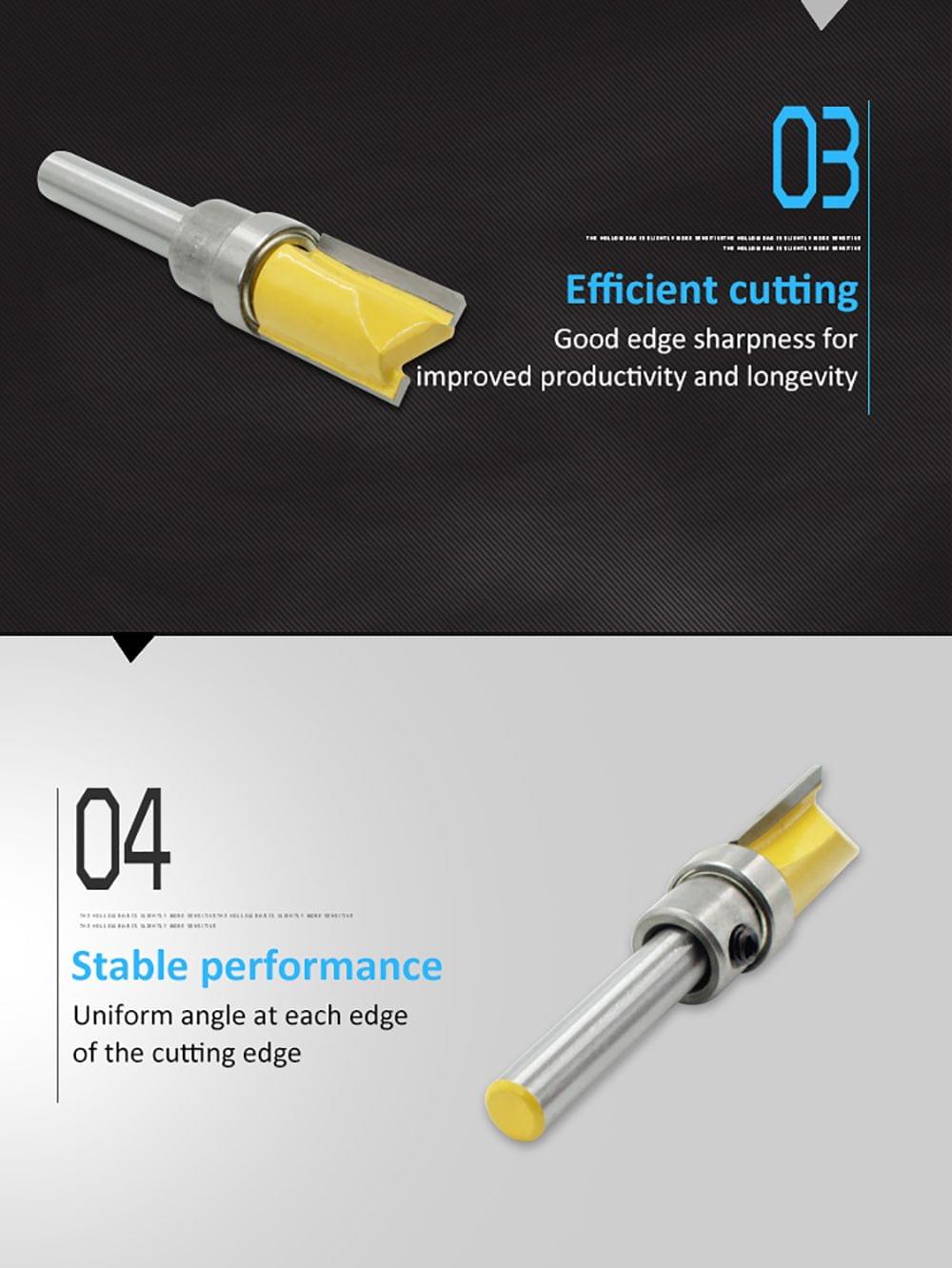 3PCS 1/4 inch Shank Flute Flush Trim Pattern Router Bit Set