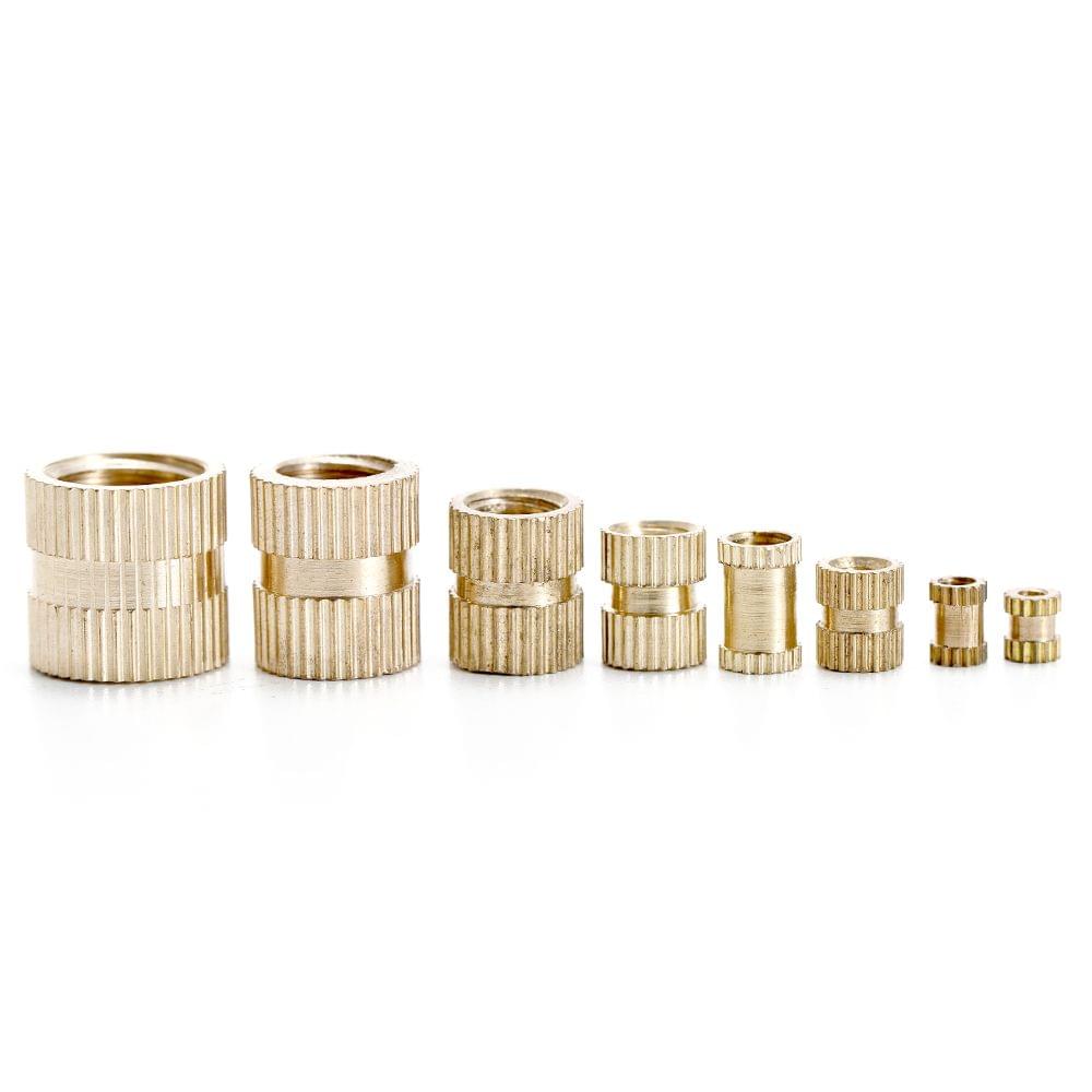 210Pcs Brass Nuts Cylinder Knurled Threaded Round Insert