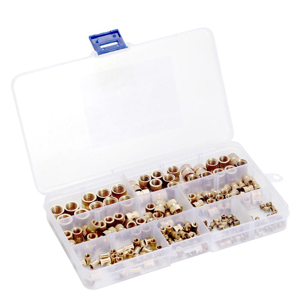 210Pcs Brass Nuts Cylinder Knurled Threaded Round Insert