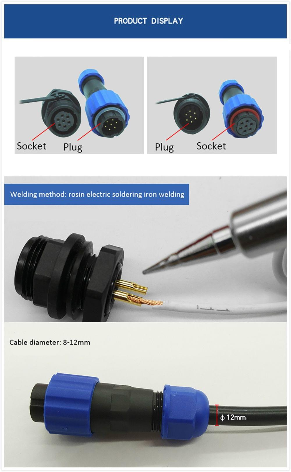 SP21 IP68 Waterproof Connectors Circular Socket 21mm 2Pin - 9 pin