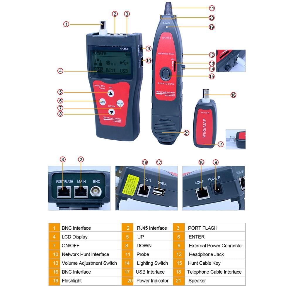 Multi-functional LCD Network Cable Tester RJ11 RJ45 Wire