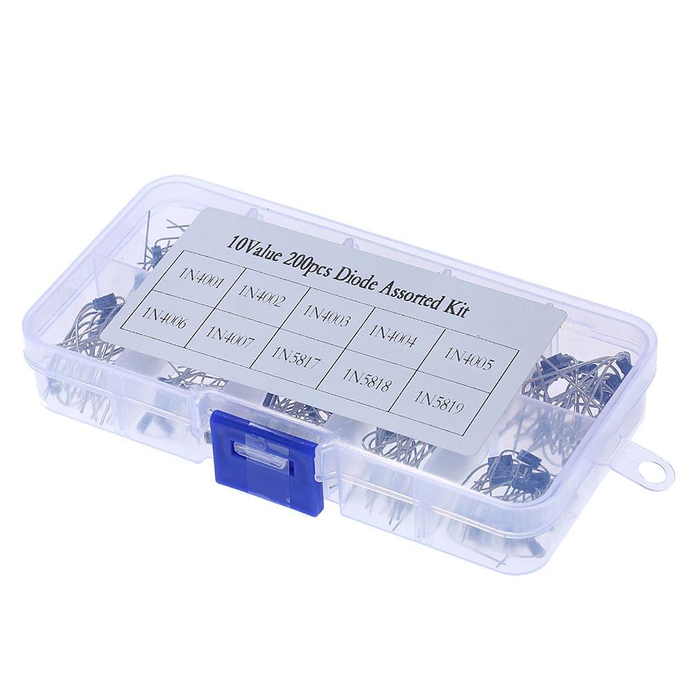 200pcs 10 Values Rectifier Diode Assorted Kit with Clear Box