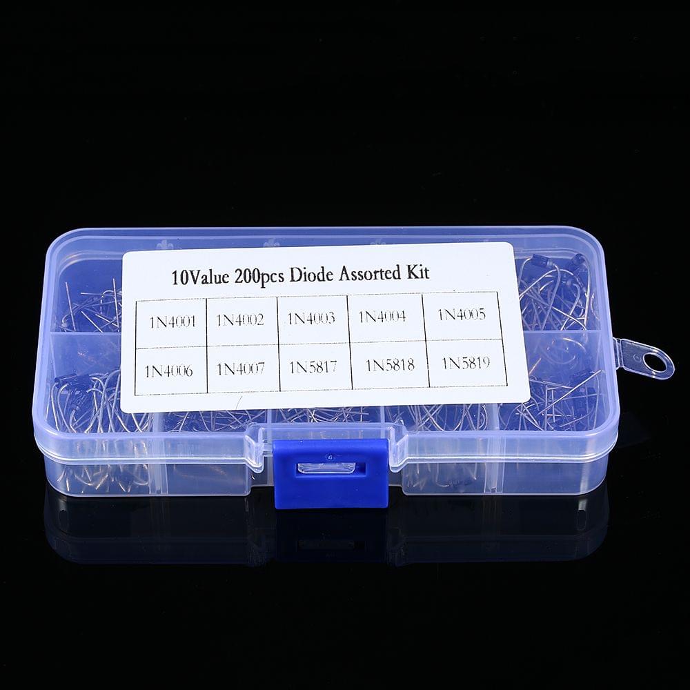 200pcs 10 Values Rectifier Diode Assorted Kit with Clear Box