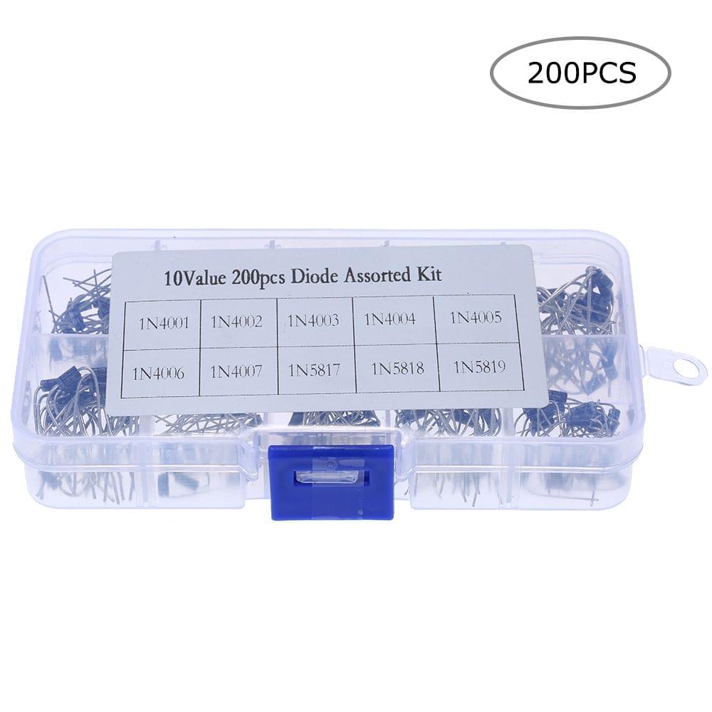 200pcs 10 Values Rectifier Diode Assorted Kit with Clear Box