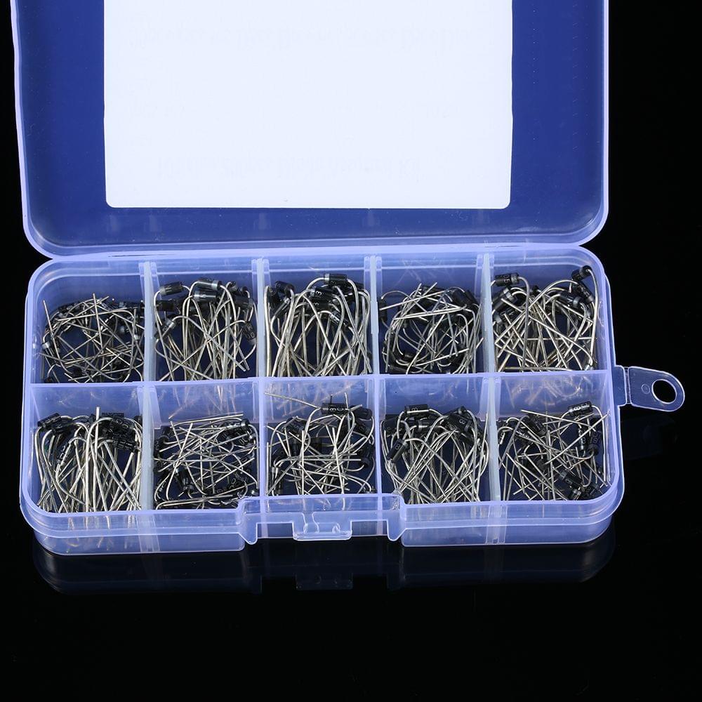 200pcs 10 Values Rectifier Diode Assorted Kit with Clear Box