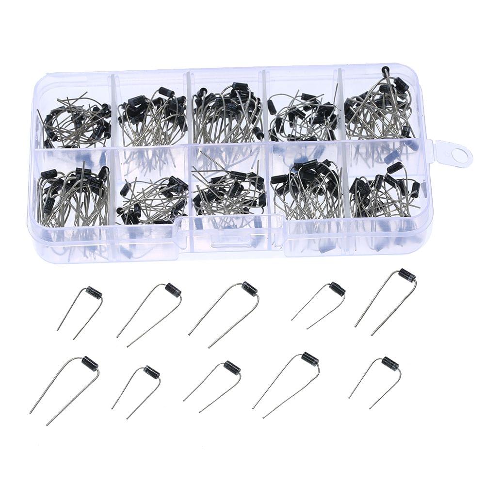 200pcs 10 Values Rectifier Diode Assorted Kit with Clear Box