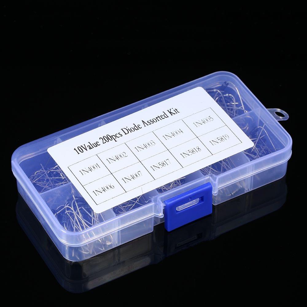 200pcs 10 Values Rectifier Diode Assorted Kit with Clear Box