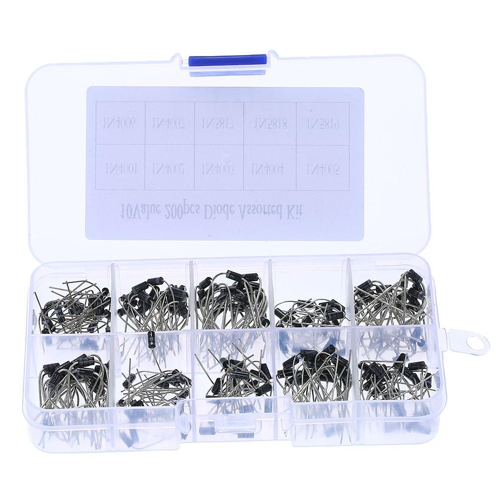 200pcs 10 Values Rectifier Diode Assorted Kit with Clear Box