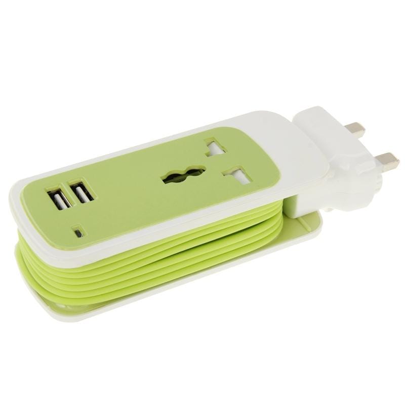 UK Plug Colorful 3 in 1 Dual USB Universal Power Socket, 2.1A Output, Cable Length: 1.5M (Blue)