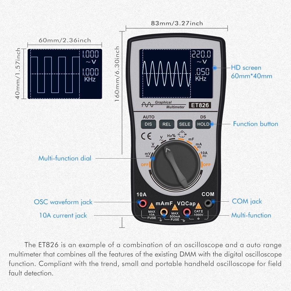 2-in-1 Intelligent Digital Oscilloscope Multimeter DC/AC
