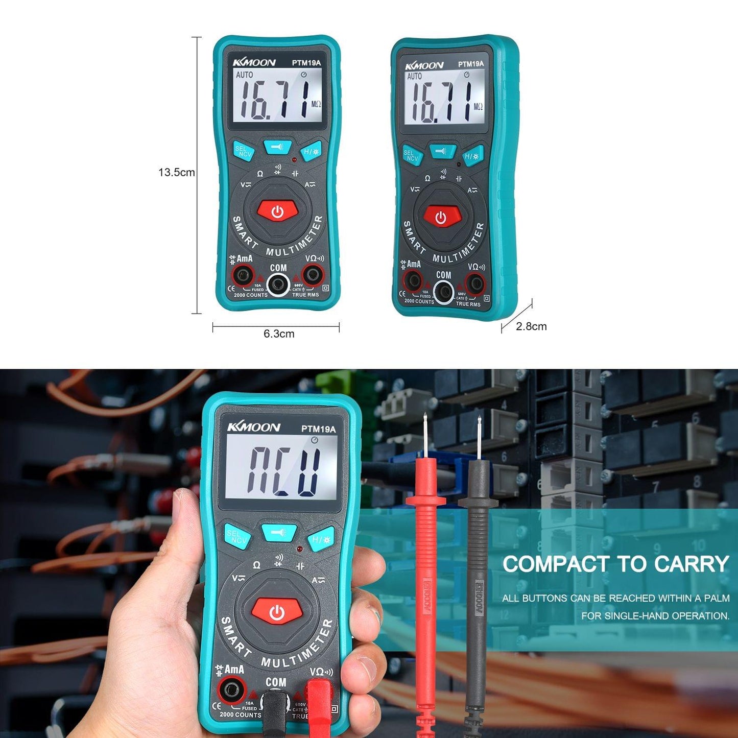KKmoon Compact Handheld True RMS Auto-Ranging AC/DC DMM - Type A