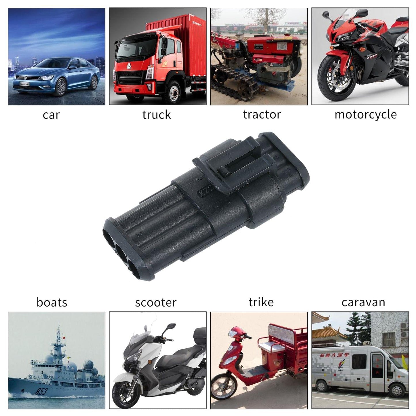 5pcs 3-Pin Way Waterproof Electrical Connector Plug with - 3P